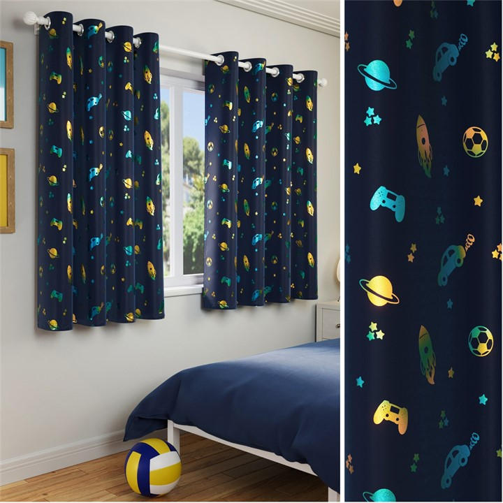Enhanced Living Boys Blue Infinity Room Darkening  Eyelet Curtains in Size 66x72 Inch, Sports Direct