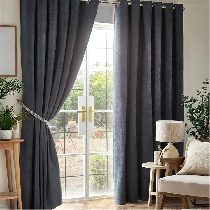 Alan Symonds  Grey Chenille Blackout Ring Top Eyelet Curtains in Size 46x54 Inch, Sports Direct