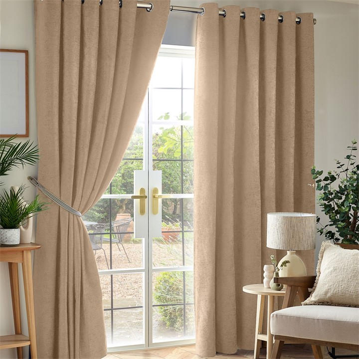Alan Symonds  Beige Chenille Blackout Ring Top Eyelet Curtains in Size 46x54 Inch, Sports Direct
