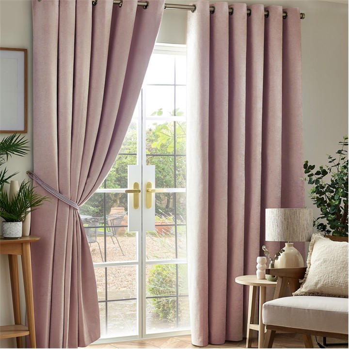 Alan Symonds  Pink Chenille Blackout Ring Top Eyelet Curtains, Sports Direct
