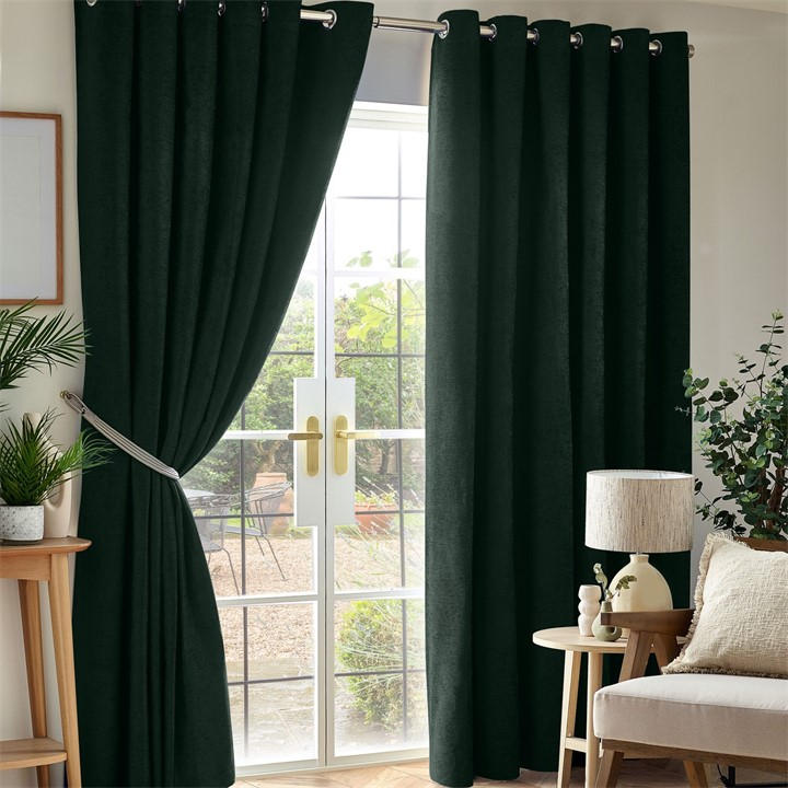Alan Symonds  Green Chenille Blackout Ring Top Eyelet Curtains in Size 46x54 Inch, Sports Direct