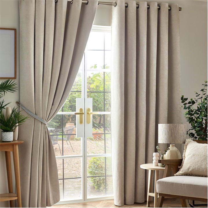 Alan Symonds  Cream Chenille Blackout Ring Top Eyelet Curtains in Size 45x54, Sports Direct