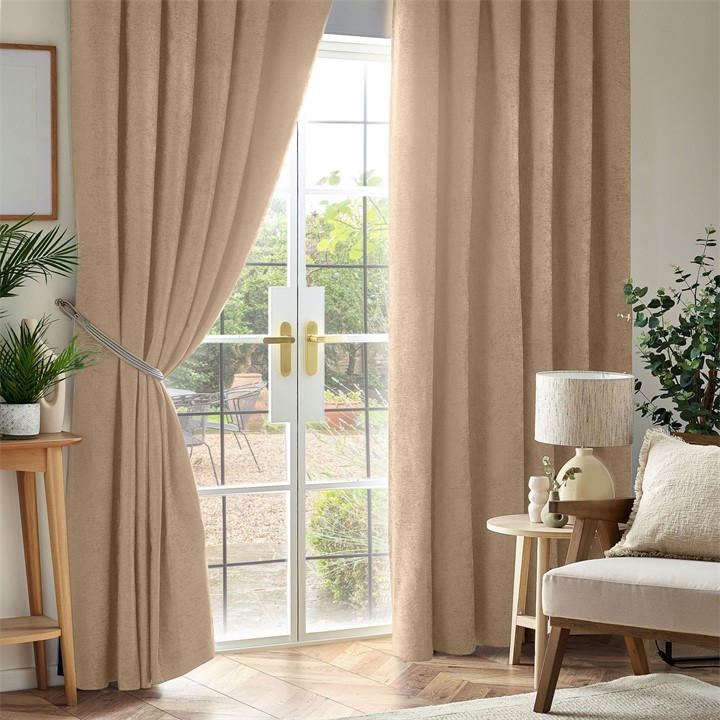 Alan Symonds  Beige Chenille Blackout Pencil Pleat Top Curtains in Size 45x54, Sports Direct