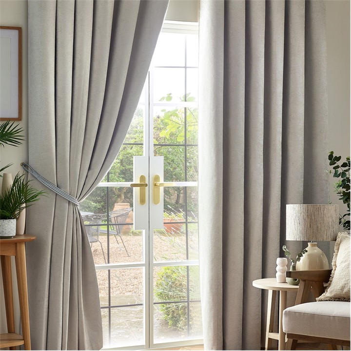 Alan Symonds  Silver Chenille Blackout Pencil Pleat Top Curtains in Size 45x54, Sports Direct