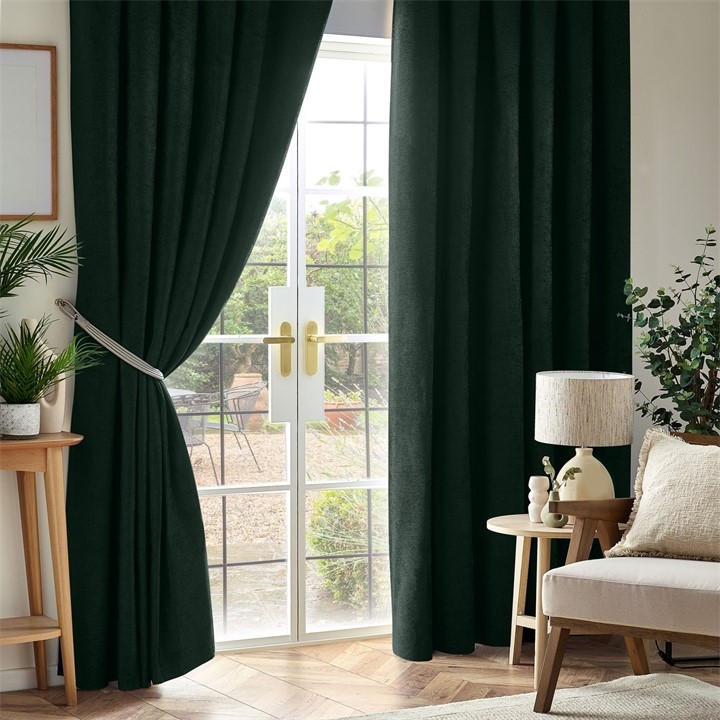 Alan Symonds  Green Chenille Blackout Pencil Pleat Top Curtains in Size 46x54 Inch, Sports Direct