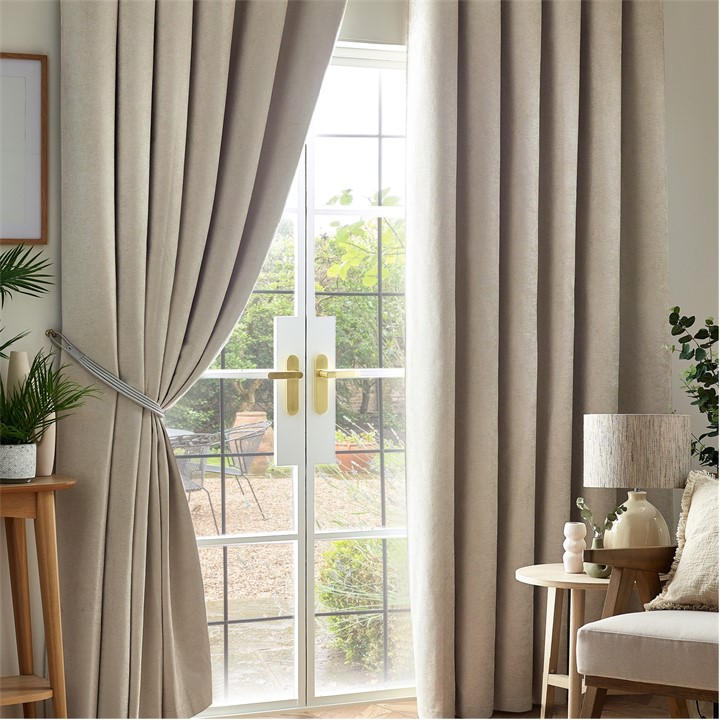 Alan Symonds  Cream Chenille Blackout Pencil Pleat Top Curtains in Size 46x54 Inch, Sports Direct