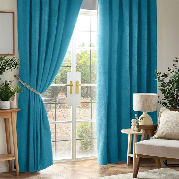 Alan Symonds  Green Chenille Blackout Pencil Pleat Top Curtains in Size 46x54 Inch, Sports Direct