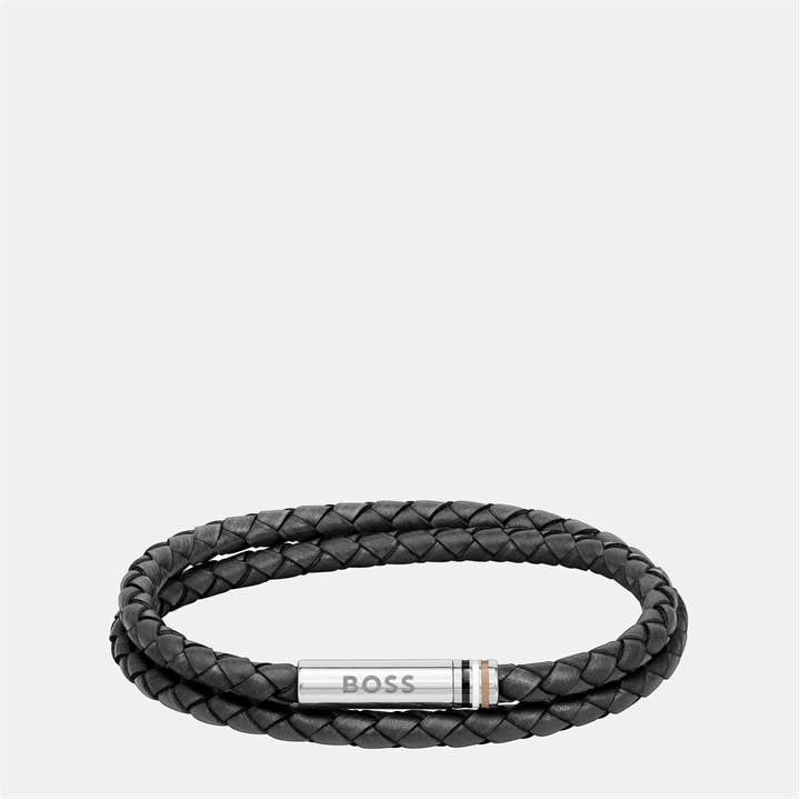Boss Men's Black Ares Double Wrap Leather Bracelet, Sports Direct