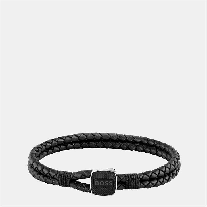 Boss Men's Black Seal Braided 3Mm Leather Bracelet, Sports Direct