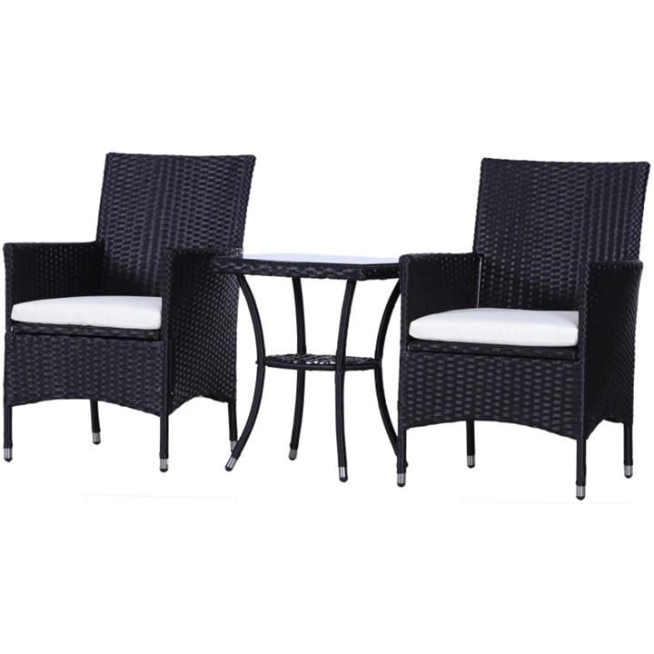 Outsunny Unisex Black Three-Piece Rattan Chair Set And Cushions