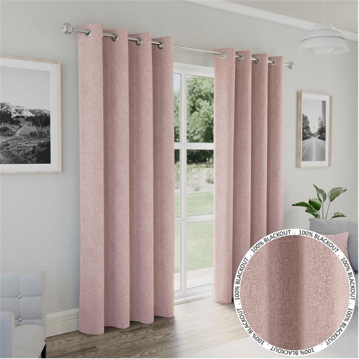 Enhanced Living  Pink Austin 100% Blackout Linen Look Eyelet Curtains in Size 46x54 Inch, Sports Direct