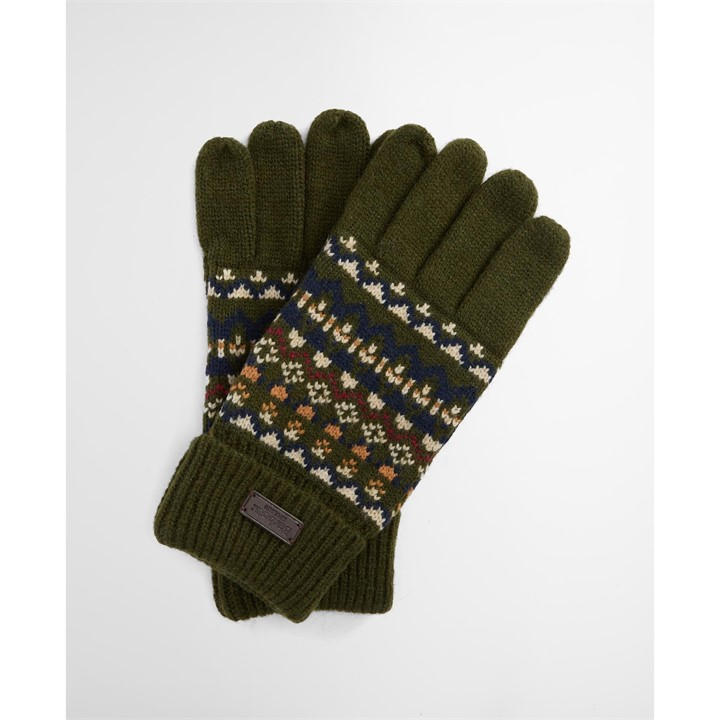 Barbour Men's Green Marlow Fairisle Knitted Gloves, Sports Direct