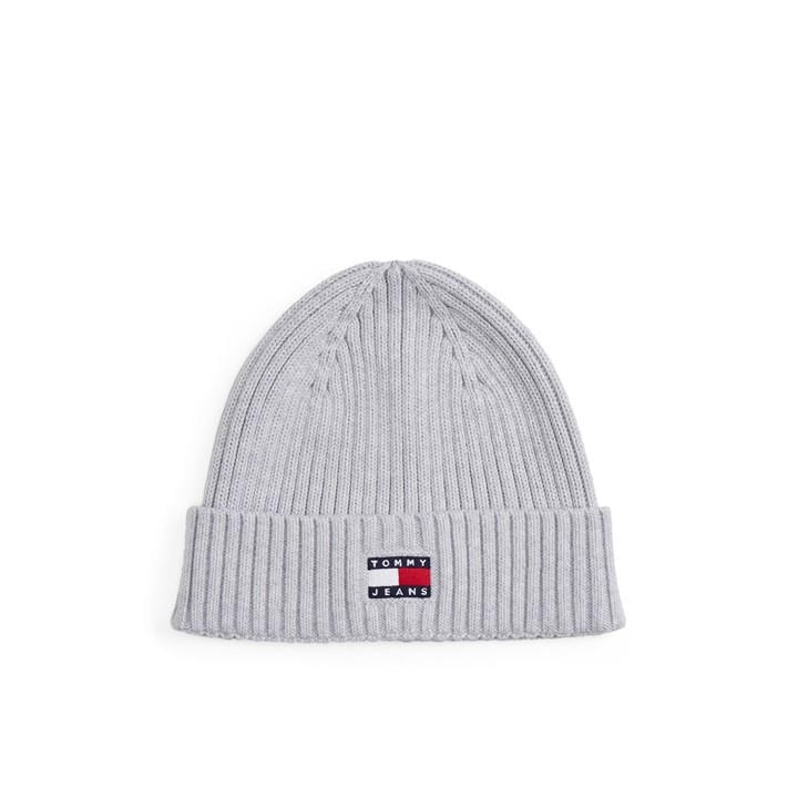 Tommy Jeans Women's Grey Flag Ribbed Knit Beanie, Sports Direct