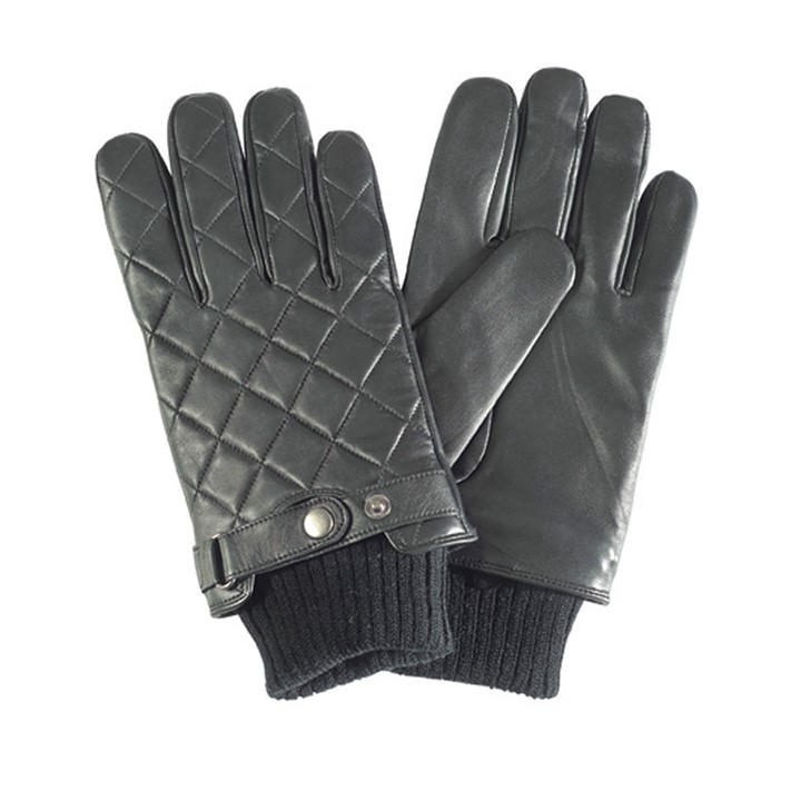 Barbour Men' Black Quilted Leather Gloves in Size S, Sports Direct