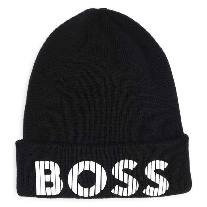 Boss Boys Black Kids' Ribbed Beanie in Size 14 - 16 Years, Sports Direct