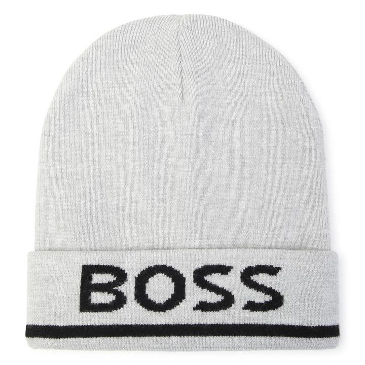 Boss Boys Grey Kids Logo Print Beanie, Bold Logo Beanie in Size Junior, Sports Direct