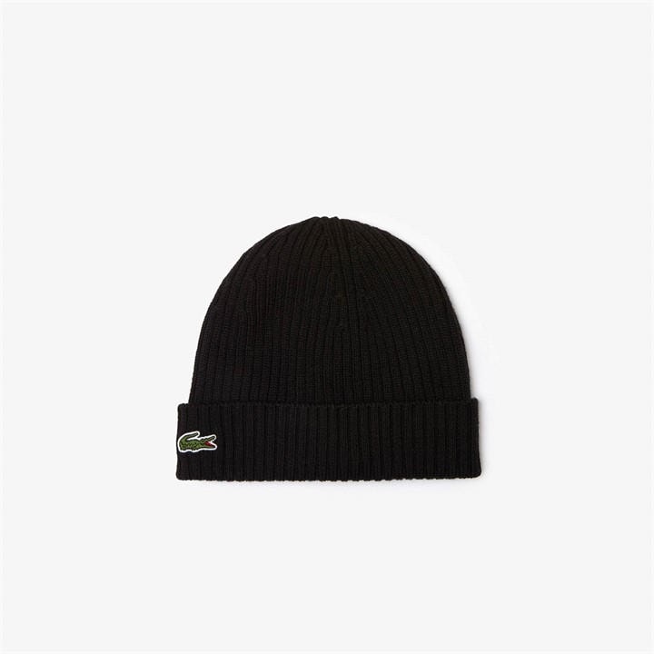 Lacoste Men's Black Ribbed Knitted Beanie, Sports Direct