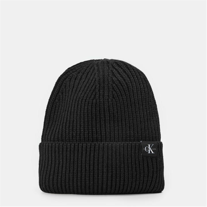 Calvin Klein Jeans  Kids Black Monogram Rib Beanie in Size Junior, Sports Direct
