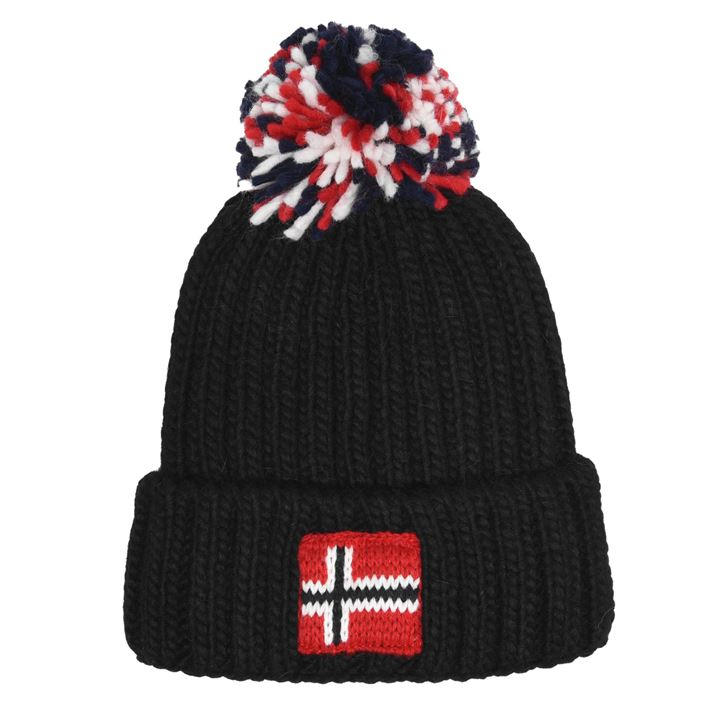 Napapijri Boys Black Semiury Bobble Beanie Hat in Size Junior, Sports Direct