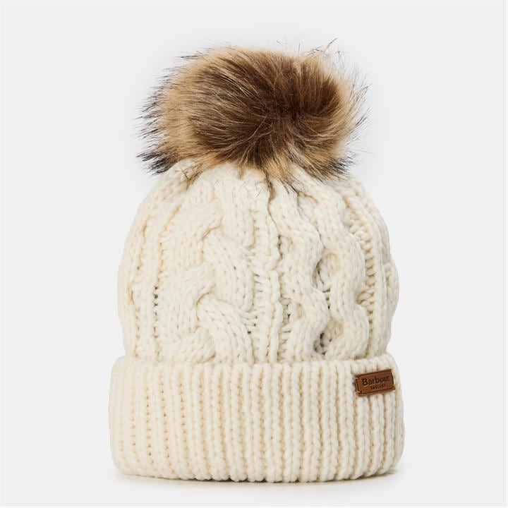 Barbour Women's White Penshaw Cable-Knit Beanie in Size Ladies, Sports Direct