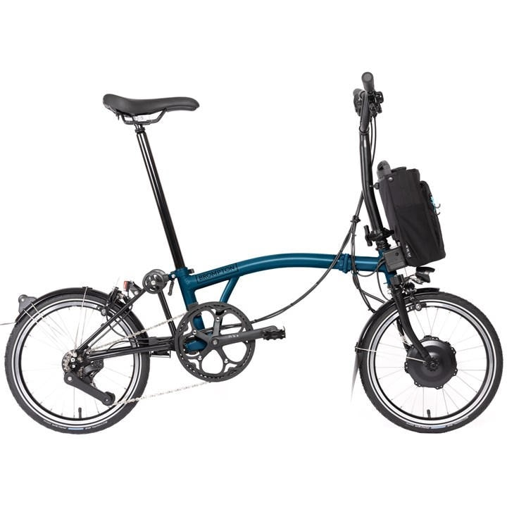 Brompton  Blue Electric C Line 4-Speed - Mid Handlebar - Folding Bike, Sports Direct