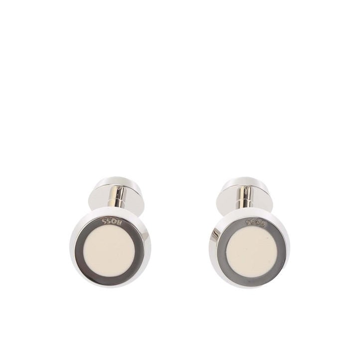 Boss Men's White Simony Polished Silver-Tone Cufflinks, Sports Direct