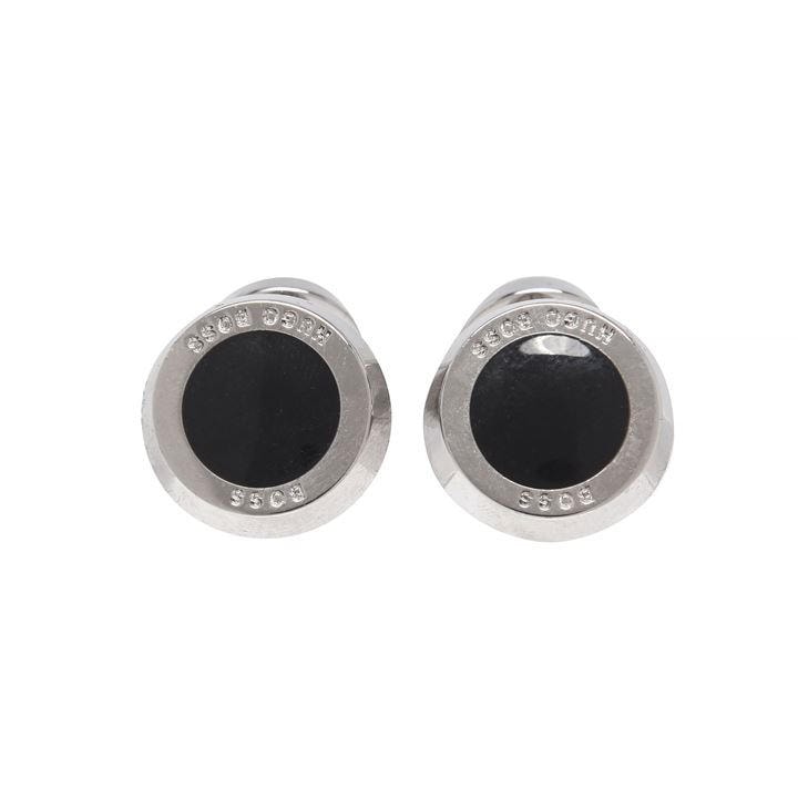 Boss Men's Black Simony Polished Silver-Tone Cufflinks, Sports Direct