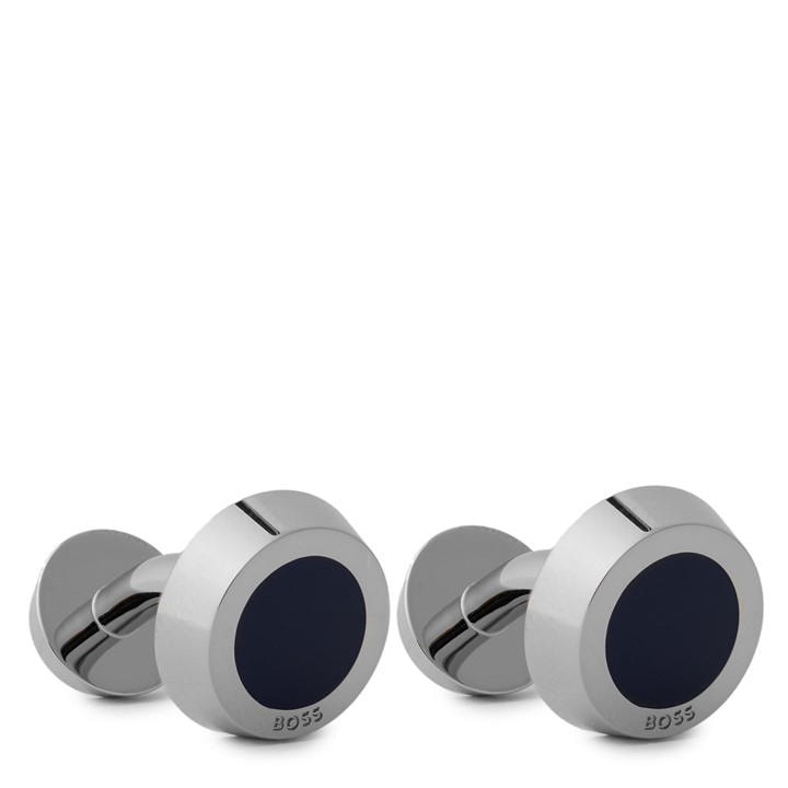 Boss Men's Blue Simony Polished Silver-Tone Cufflinks, Sports Direct