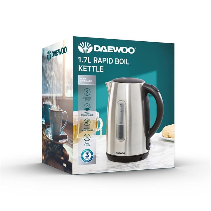 Daewoo Electricals  Silver Daewoo 1.7L Stainless Steel Rapid Boil Jug Kettle, Sports Direct