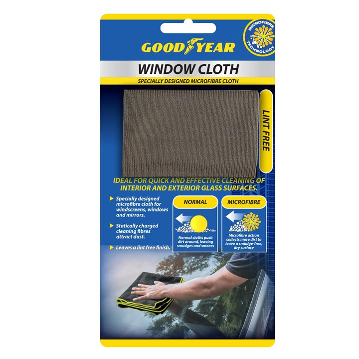 Goodyear  Grey Microfibre Window Cloth - 40Cm X 40Cm, Sports Direct