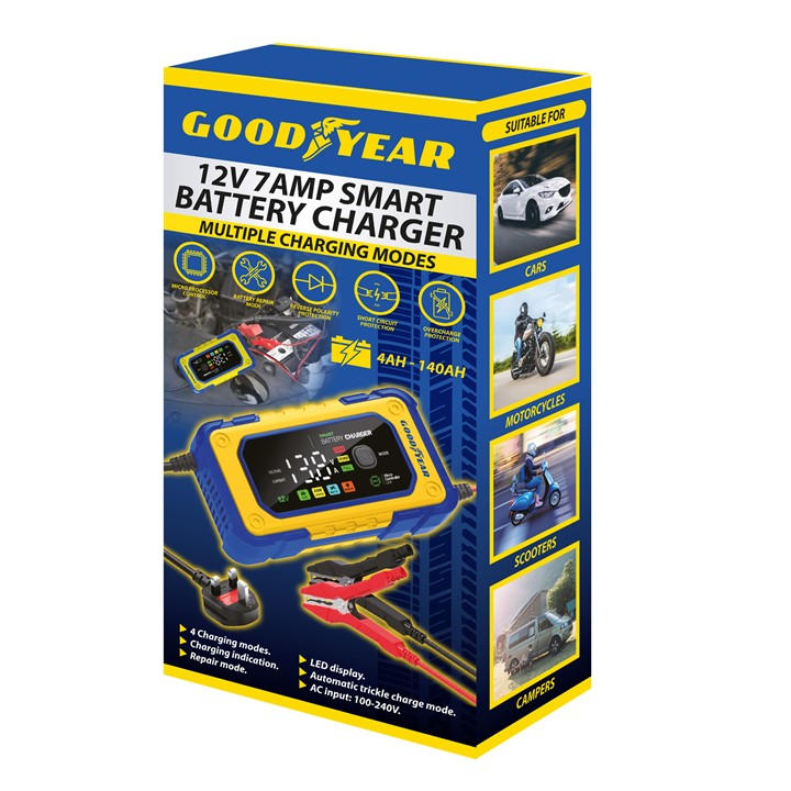 Goodyear  Blue 12V 7A Smart Battery Charger, Sports Direct