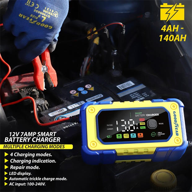 Modrá a žlutá - Goodyear - 12V 7A Smart Battery Charger