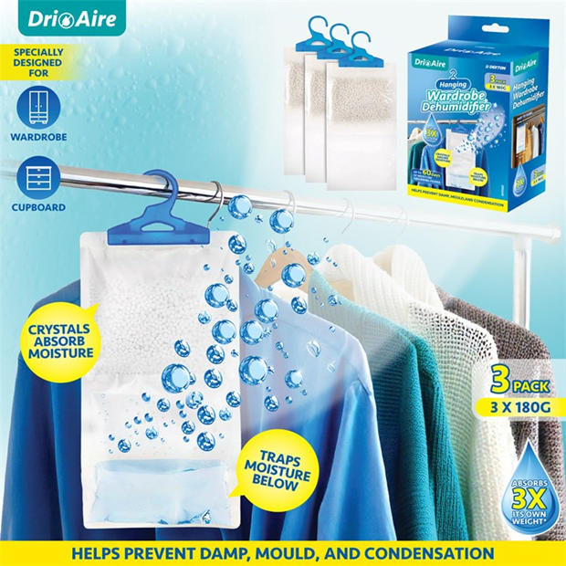 White - Dri Aire - Wardrobe Hanging Dehumidifier - 3 Pack