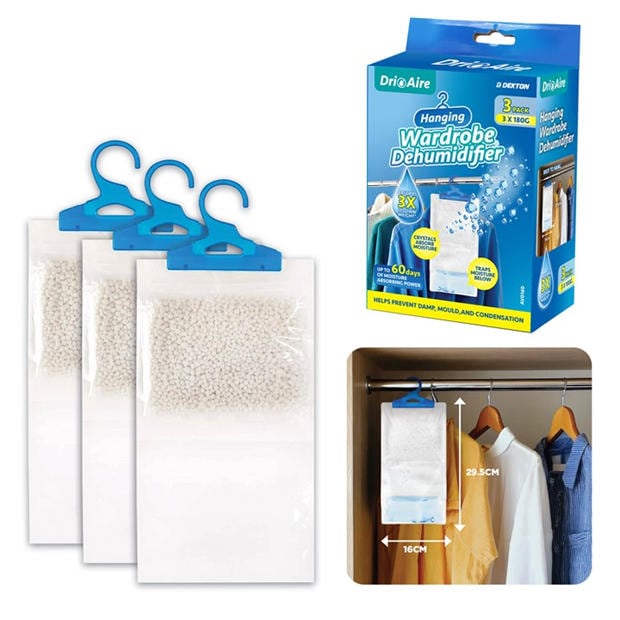 White - Dri Aire - Wardrobe Hanging Dehumidifier - 3 Pack