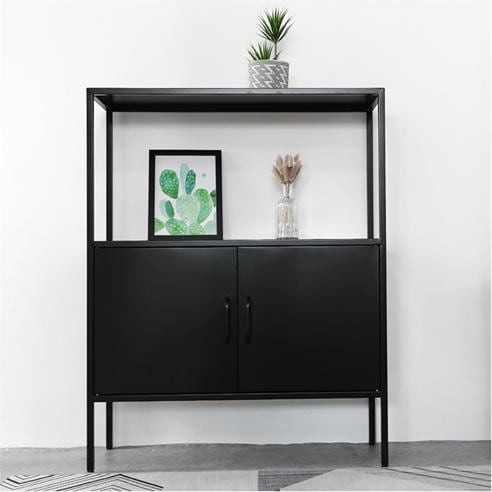 FurnitureR - Metal Storage Cabinet with Open Shelf 2-Door Industrial Sideboard