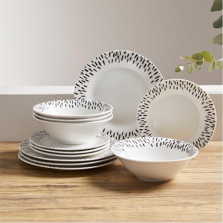 Biba  White 12 Piece Spot Porcelain Dinner Set, Sports Direct