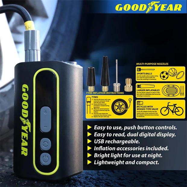 Black - Goodyear - Goodyear Cordless Tyre Inflator