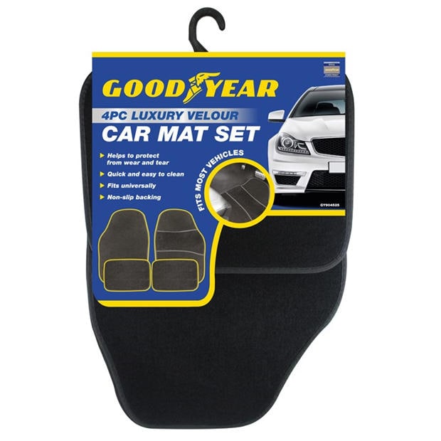 Black - Goodyear - Goodyear 4 Pc Luxury Velour Car Mats