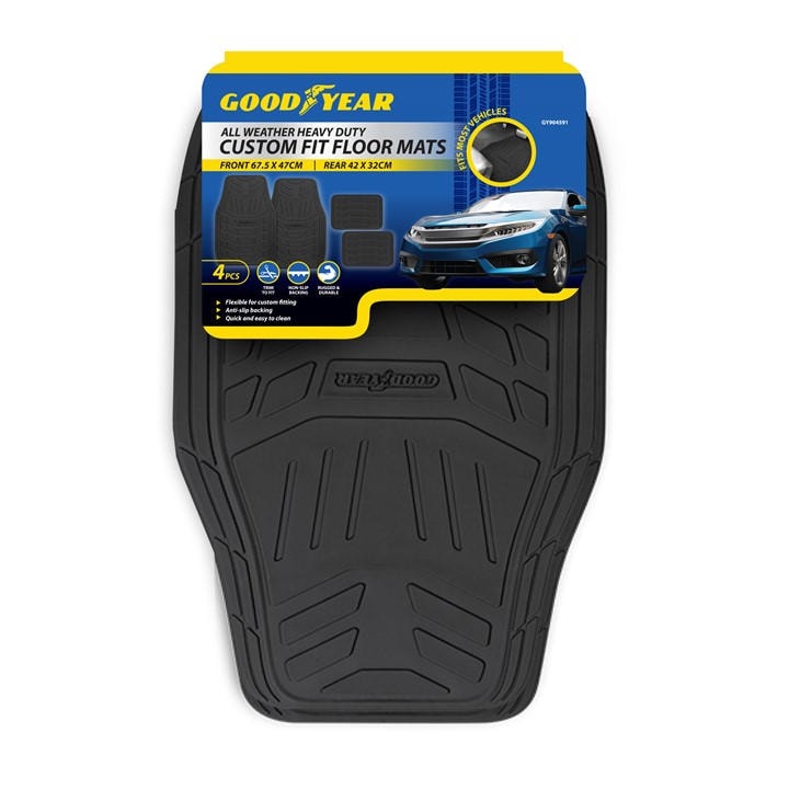 Goodyear  Black 4 Piece Heavy Duty Rubber Car Mats, Sports Direct