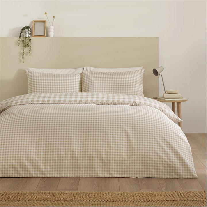 Catherine Lansfield Neutral Bamford Gingham Check Duvet Cover Set in Size Double, Sports Direct