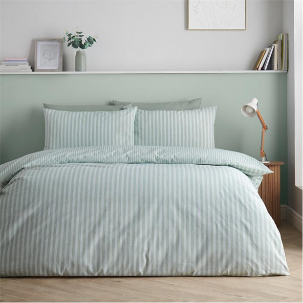 Green - Catherine Lansfield - Epping Textured Stripe Duvet Cover Set