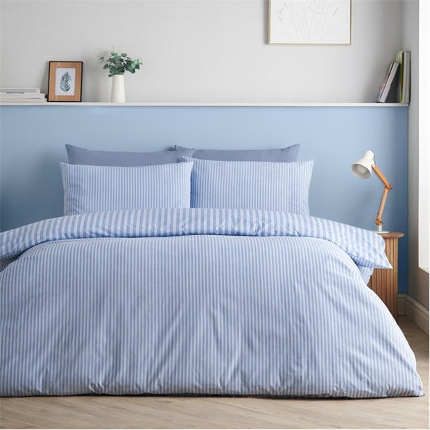Blue - Catherine Lansfield - Epping Textured Stripe Duvet Cover Set