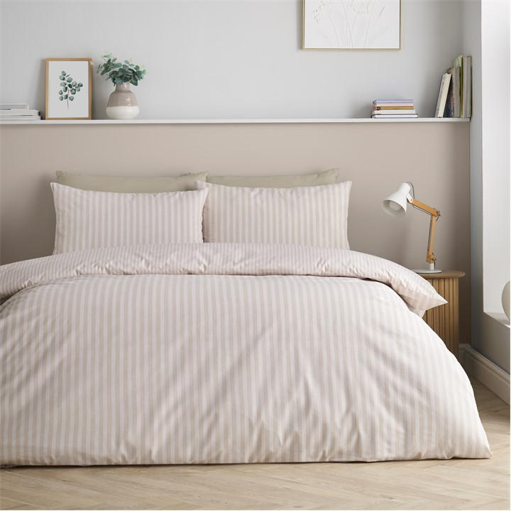 Catherine Lansfield  Neutral Epping Textured Stripe Duvet Cover Set in Size Superking, Sports Direct