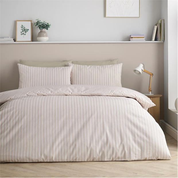 Natural - Catherine Lansfield - Epping Textured Stripe Duvet Cover Set