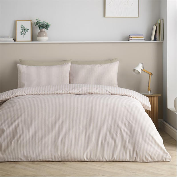 Natural - Catherine Lansfield - Epping Textured Stripe Duvet Cover Set