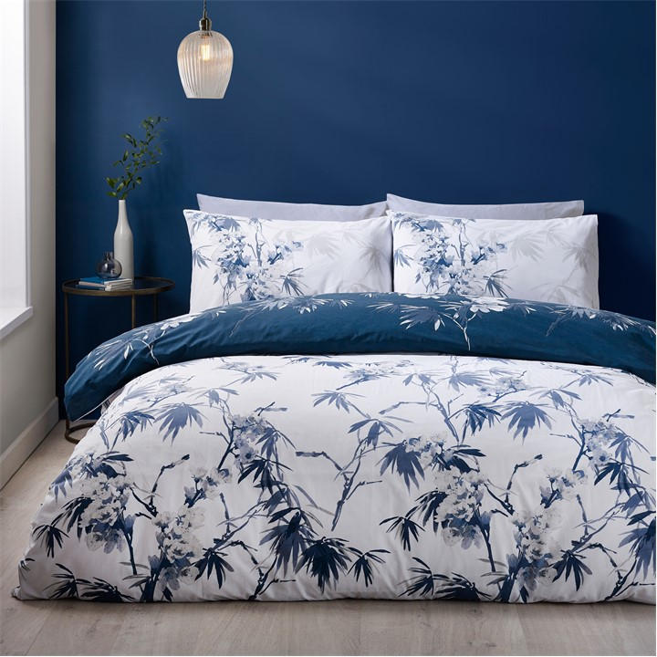 Catherine Lansfield  Blue Kyoto Floral Duvet Cover Set in Size Single, Sports Direct