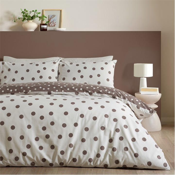 Catherine Lansfield  Brown Polka Dot Duvet Cover Set in Size Single, Sports Direct