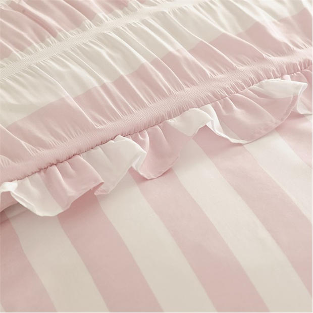 Pink - Catherine Lansfield - Seersucker Frill Stripe Duvet Cover Set