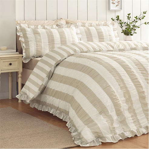 Catherine Lansfield - Seersucker Frill Stripe Duvet Cover Set