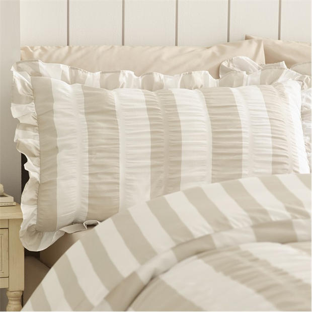 Natural - Catherine Lansfield - Seersucker Frill Stripe Duvet Cover Set